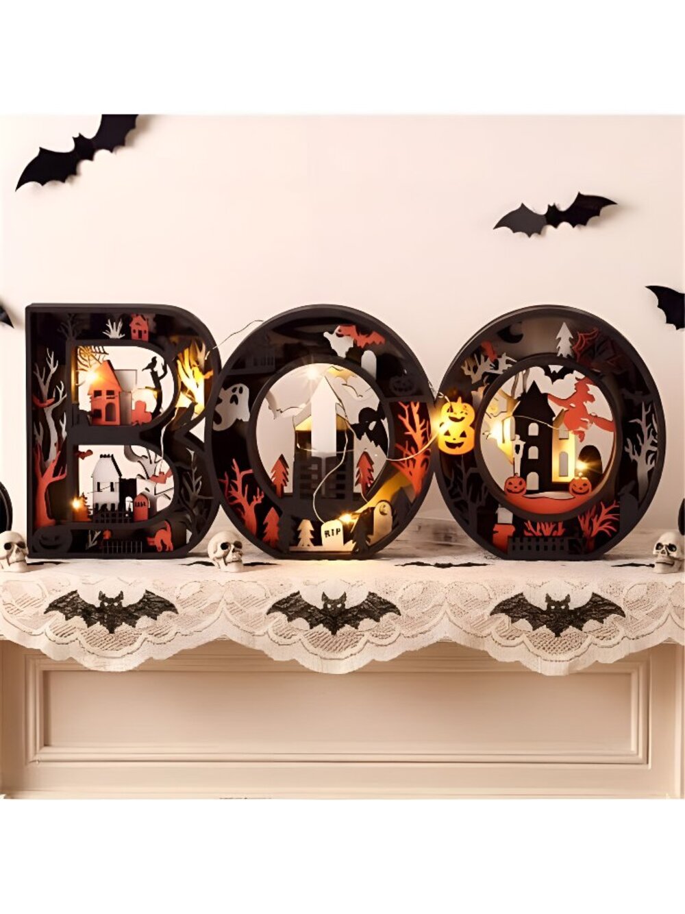 Halloween Decor Indoor Boo Sign Marquee Light up Letters Table Decor
